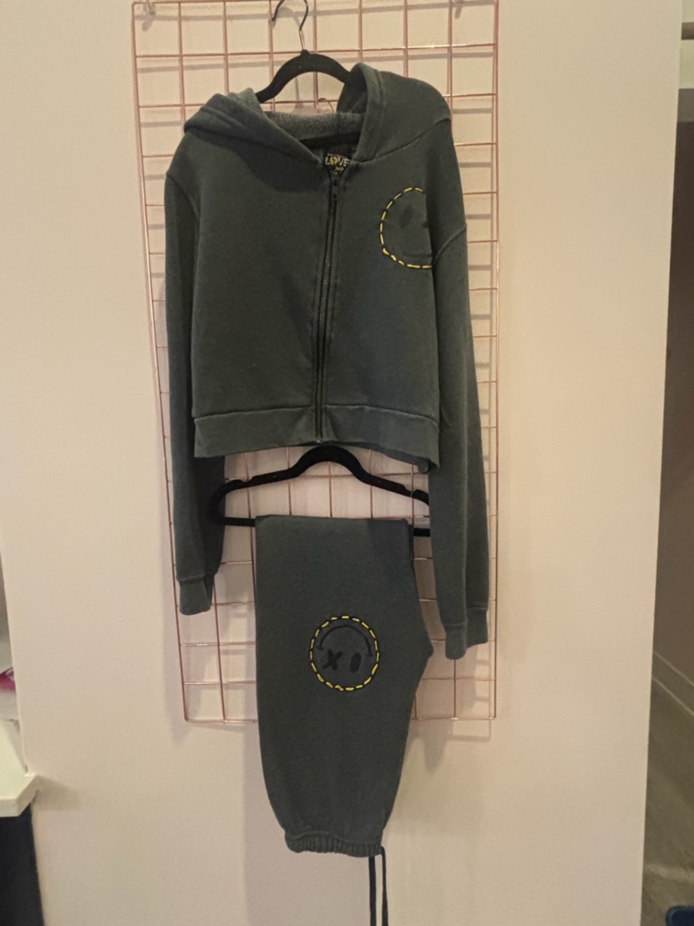 Lost return to love gray Zip Hoodie & Joggers Set with Yellow Stitch Accent